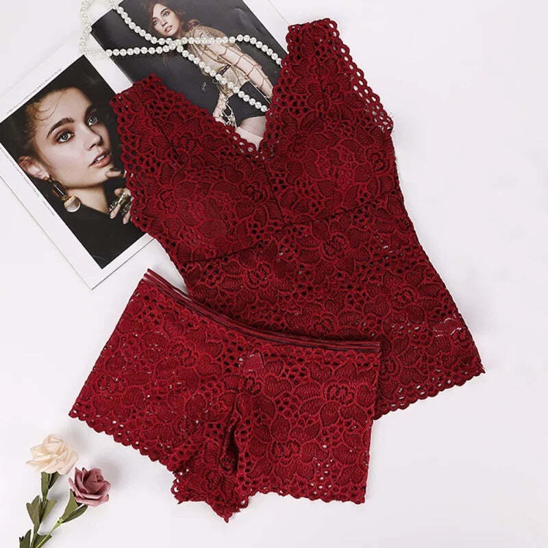 Lace Underwear Set With Chest Pad Without Trace Women casual top