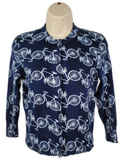 NWOT Crown  Ivy Women S Navy w/ White Bicycles 3/4 Sleeve Buttom-Up Cardigan