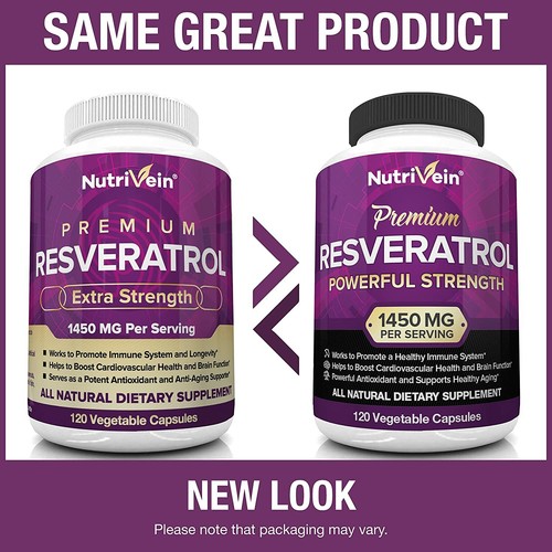 NUTRIVEIN RESVERATROL 1450mg Anti-Aging Antioxidant NAD+ NMN Booster 120 Caps - Picture 4 of 7
