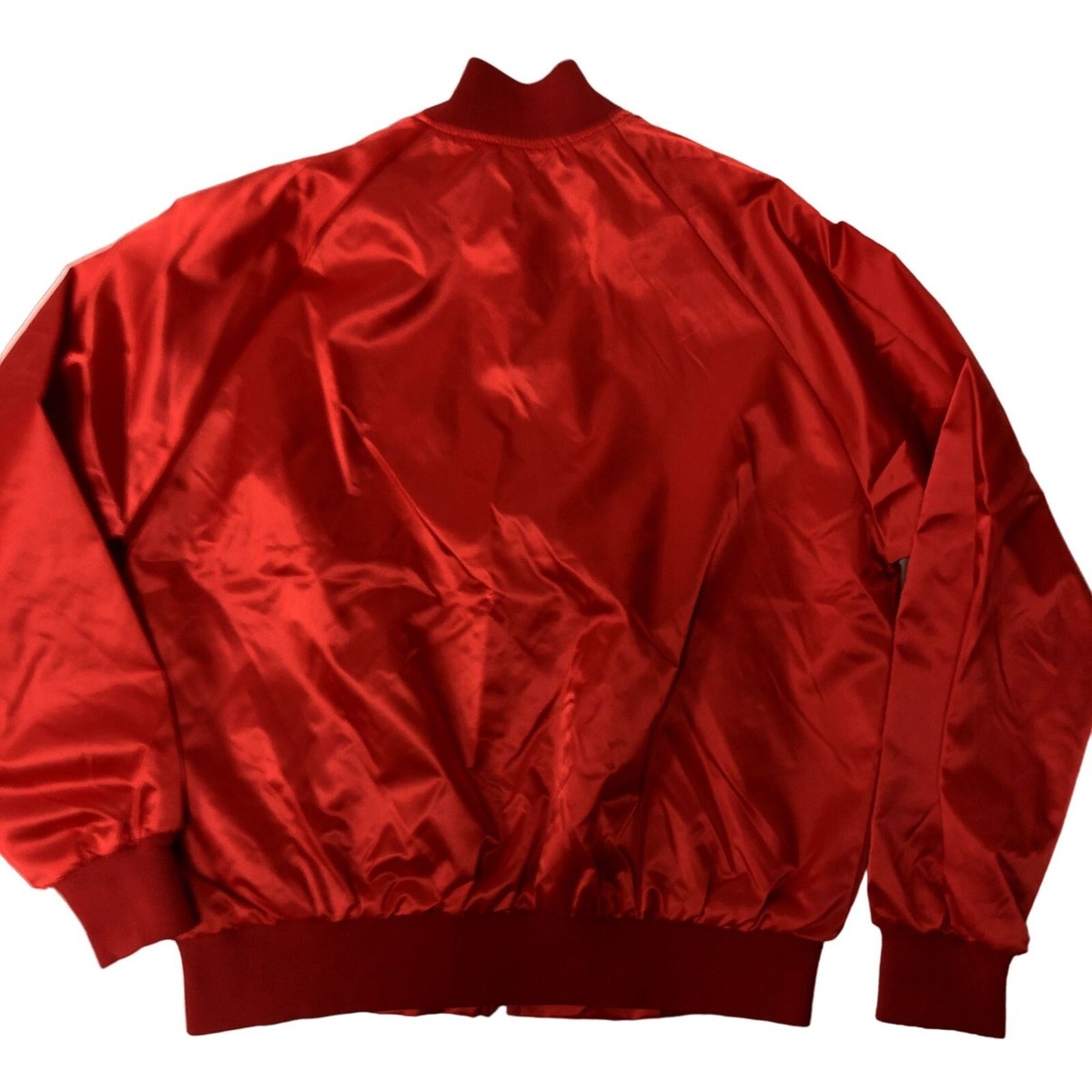 Vtg 80's MoMoney SHINY Red SATIN Bomber Osceola County