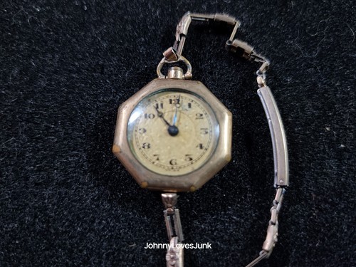 Antico orologio donna stile art deco ottagonale oro 10k pieno solo parti/riparazione