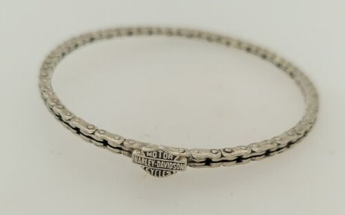 Harley Davidson Sterling Silver Motorcycle Chain Bangle Bracelet - Picture 1 of 5