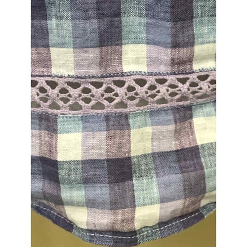 Chico's lavender/white plaid linen tunic, lace, flared sleeves, 1 or 8/10 - Picture 5 of 7