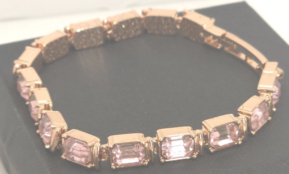 Mujer Tenis Rosa Estrás Pulsera Tono Oro Rosa Corte Octágono Circonita 8" Foto 2 de 4