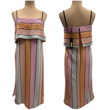Gianni Bini Halston Striped Sequin Midi Dress Spaghetti Strap Pastel Size 6 $259