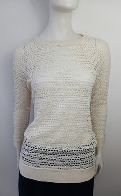 ISABEL MARANT Jumper 38 40 Off White 70% Cotton Eyelet Knit Long Sleeve Round Neck