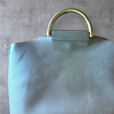 Vintage Leather Grey Handbag with Brass Handles