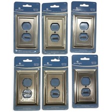 Lot of 6 Brainerd 64234 Duplex Outlet Wall Plates Brushed Satin Nickel