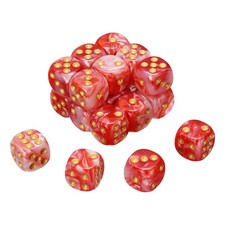 24Pcs 6 Sided Colored Standard Dice, Acrylic D6 Mini Game Dice, Red/White, Gold