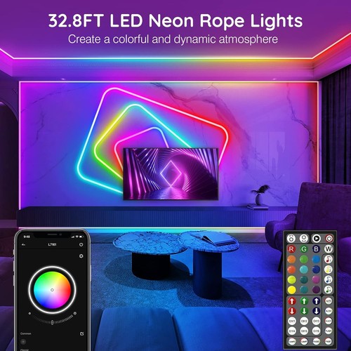 32.8Ft RGB Neon Rope Lights Flexible LED Strip for Indoor /Outdoor with App/ Rem - Picture 1 of 9