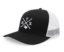 Austin ATX Trucker Hat for Men Women – Snapback Baseball Cap (Black/White)
