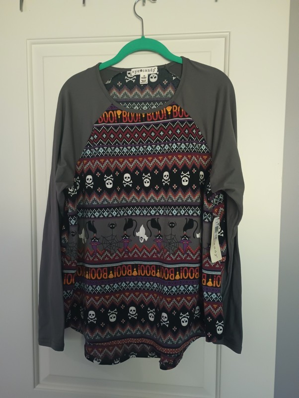 Eye candy NWT Halloween Shirt Long sleeve Skulls, Ghost, Cats Women's 1X