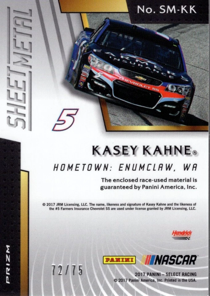 2017 Select Sheet Metal Prizms Blue #14 Kasey Kahne /75 - RAC - Image 2 of 2