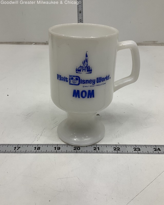 Walt Disney World White Blue Mom Pedestal Mug Collectible Milk Glass Cup