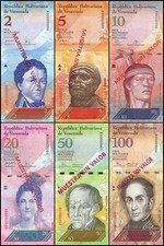 Venezuela 2-100 Bolivar Fuerte 6 Pcs Full Set, 2007-2017, P-88s-93s UNC Specimen