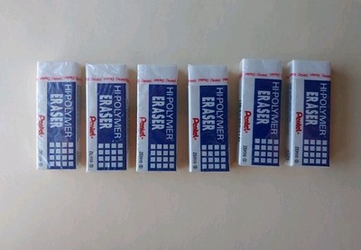 6 NEW/SEALED Erasers Pentel Hi-Polymer Block Eraser Large White ZEH10