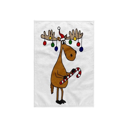 3dRose Funny Christmas Moose with Ornaments & Candy Cane Hand Towel 15x22