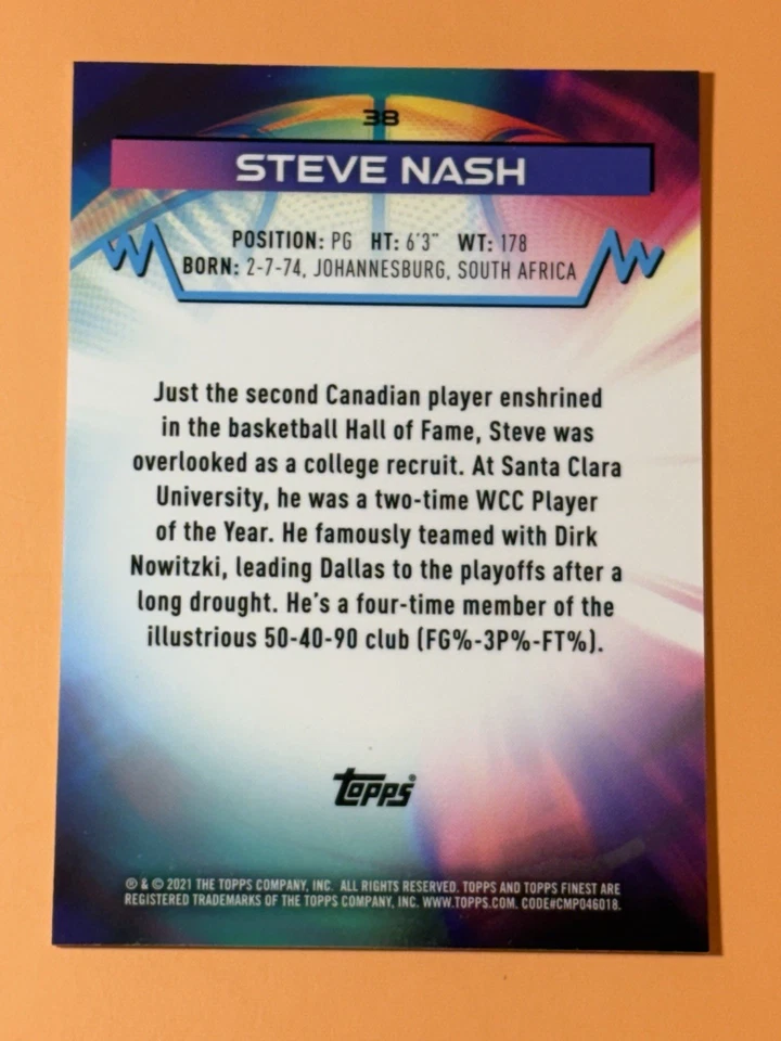 2021 Topps Finest - Steve Nash #38 Gold Refractor /50 - Image 2 of 4