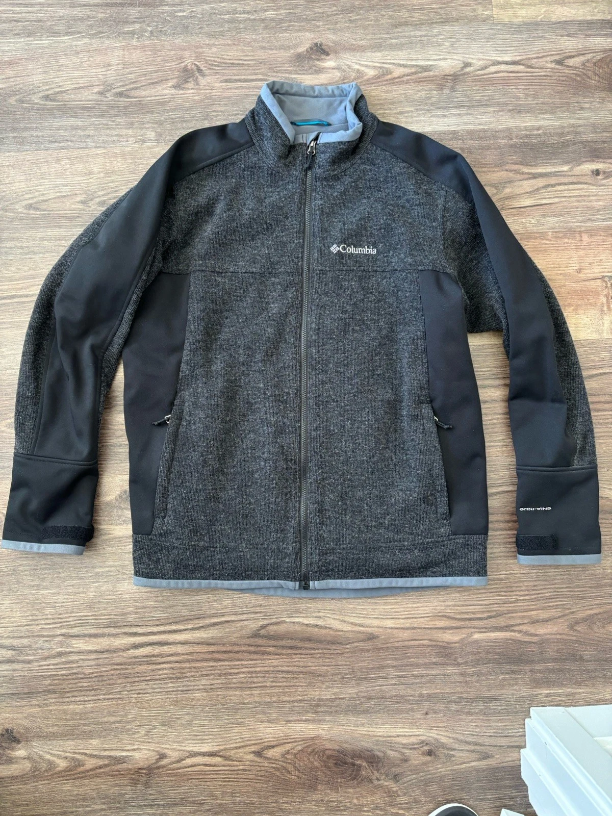 Columbia Omni Heat Omni Wind Jacket Gray Black Mens Size L Outdoor Hiking