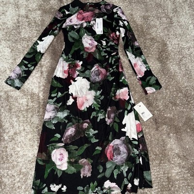 chinese dress ladies Long Sleeve Draped Midi Dress US12 / Painted Roses main image 0