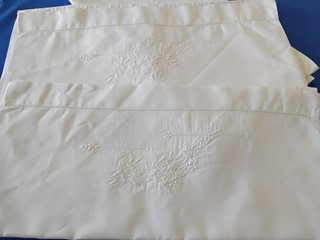 VINTAGE SET IRISH LINEN BOLSTER CASE AND PAIR PILLOWCASES = UNUSED =