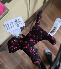 NWT Victorias Secret PINK Micro Mini Dog Keychain Bag Clip Black Cherry Print