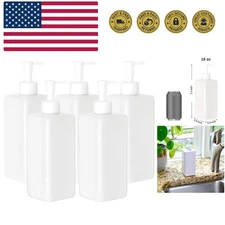 5 Pack 16 Ounce Plastic Pump Bottles, Refillable Square Plastic Pump Bottles ...