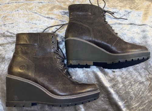 EUC Timberland Kellis Ankle Boots Wedge Brown Leather Lace Up Women's Size US 10 - Picture 8 of 12