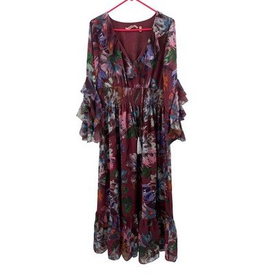 Soft Surroundings Dress Women s Small NEW Fiore Rosa Maxi floral chiffon boho