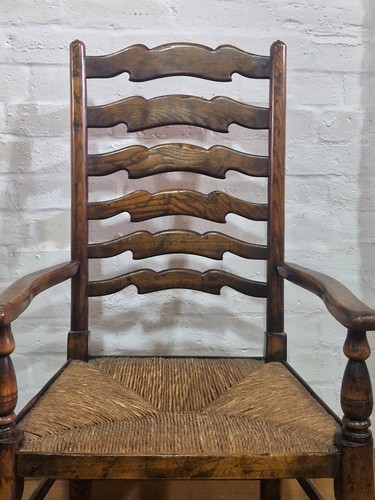 Antique vintage farmhouse set of 6 ladderback oak kitchen / dining chairs - Picture 15 of 24