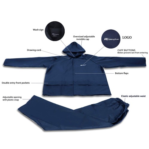 Traje de Lluvia Impermeable Transpirable Ultra-Lite 2 Piezas Ropa de Lluvia Azul Marino 3X-Grande - Imagen 2 de 6