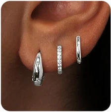 Small Sterling Silver Huggie Hoop Earrings Set for Women, Hypoallergenic 14K Gol