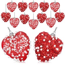 12 Pcs Valentine's Day Heart Ornaments Glitter Sequin Heart Shaped Baubles De...