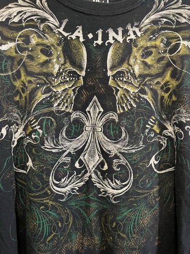 LA Ink Skulls fleur-de-lis Black Graphic Shirt 2009 Discovery Size Extra Large - Picture 3 of 12