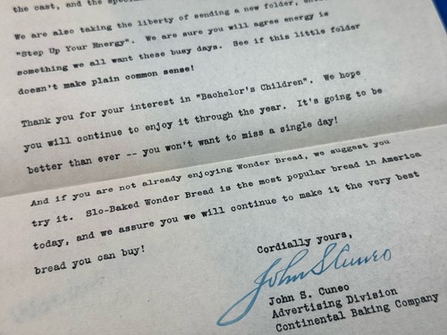 C1945 WONDER BREAD Letter & Promotional Booklet "Bachelor's Children" RADIO Show - Picture 8 of 15