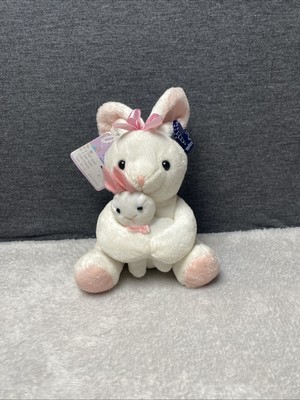 Applause White Rabbit Plush Mom & Baby Bunny Pink Bow 7  Stuffed Animal Soft Toy