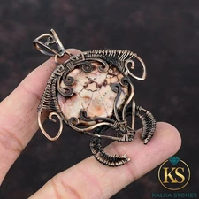 Womens day Deal Birds Eye Jasper Gemstone Copper Wire Wrapped Tortoise Pendant