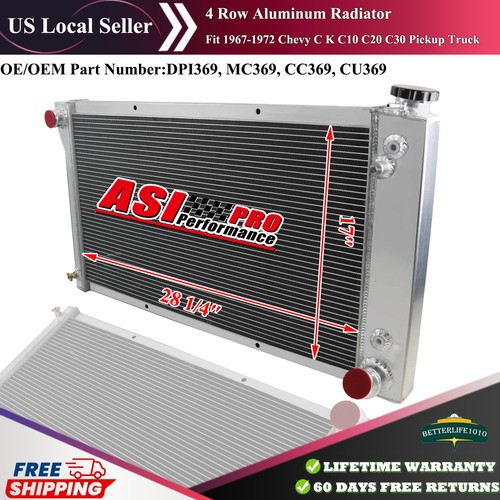 4-Row Aluminum Radiator Fit 1967-1972 Chevy C K C10 C20 C30 Pickup ...