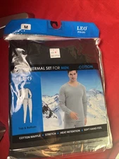 Men Thermal 2pc Medium Long Johns 100% Cotton Base Layer Pants And Shirt Black