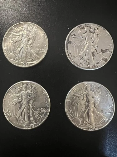 1942 Walking Liberty Half Dollar AU. Lot Of 4