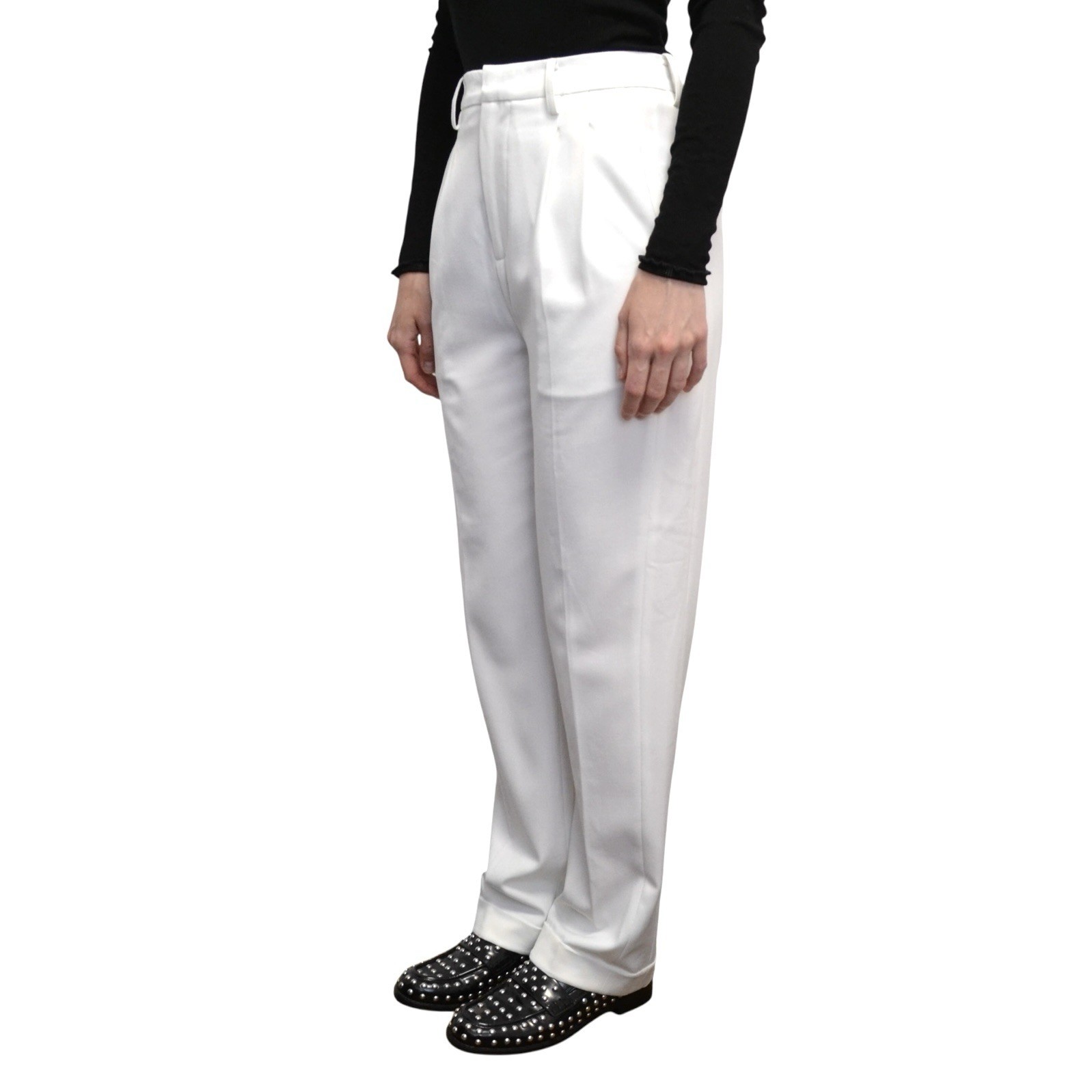 Pantalone donna bianco Saint Laurent Paris lana poliestere taglia 36