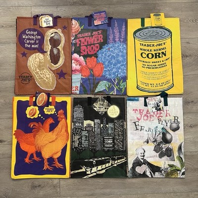 RARE NEW Trader Joe s Bag Set 6   Corn Mandarin Nocturne Flower Shop PB Flyer