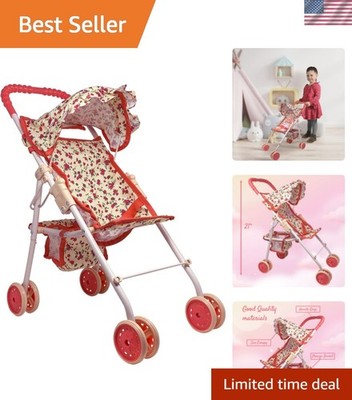 My First Baby Doll Stroller with Canopy & Storage Basket - Perfect for Toddlers!