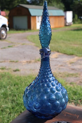 Vintage italienische Art Deco Glas Dschinn Flasche Blase Nägel mit Stopfen blau türkis 16" - Bild 6 von 8