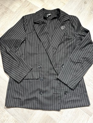 H&M DIVIDED TAILORED JACKET DOUBLE STRIPE XXS BLACK PINK K-POP Logo 