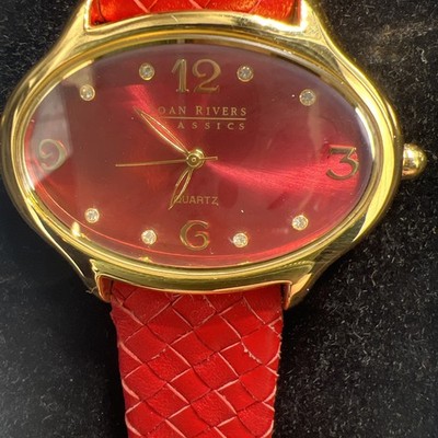 Joan Rivers Watch Classic Collections Red & Gold Size 7-8 Original Box. Working! Vintage Joan Rivers Watch Women Gold Tone Oval Red Woven  main image 2