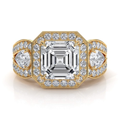 Halo 3 Stone Asscher Diamond Engagement Ring GIA I Color & VS2 clarity 2.86Ctw - Picture 22 of 27