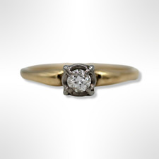 Vintage 14K Gold Solitaire Diamond Engagement Ring size 7.75 