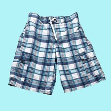 Airwalk Mens Medium Swim Trunks Board Shorts Lined Pool Vacation Blue White