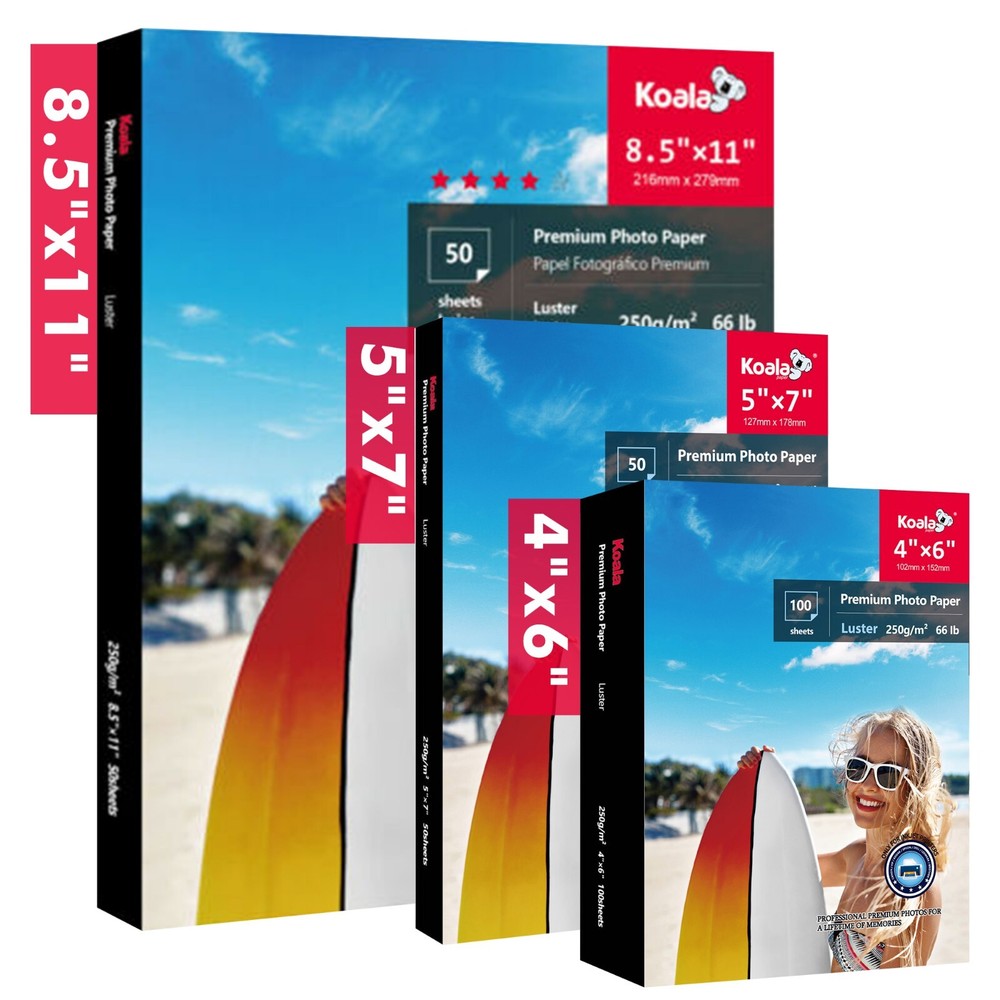 Koala Premium 4x6 5x7 8.5x11 Luster Photo Paper 66lb 250gsm for Inkjet Printers  